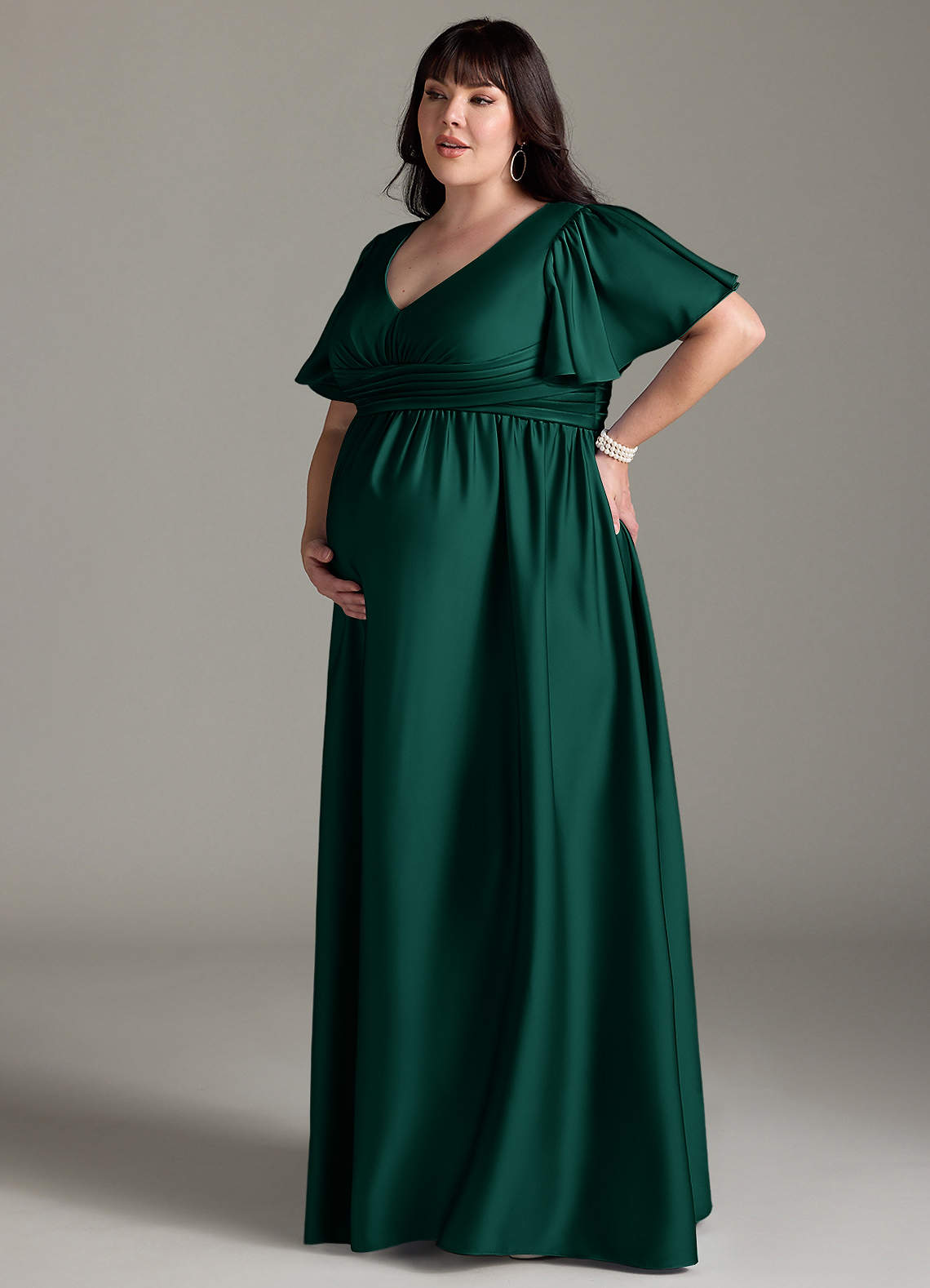 Azazie Verna Maternity Bridesmaid Dresses A-Line Ruched Stretch Satin Floor-Length Dress image13