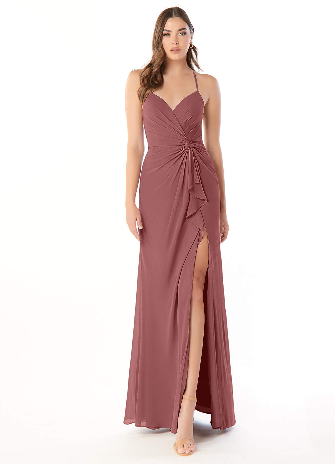 Azazie Aribella Bridesmaid Dresses Amethyst Sheath Ruched Chiffon Dress image1