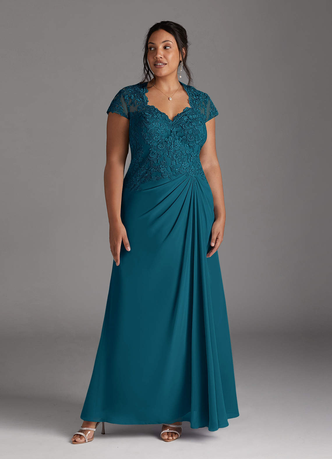 Azazie Junie Mother of the Bride Dresses Ink Blue A-Line Lace Chiffon Dress image1