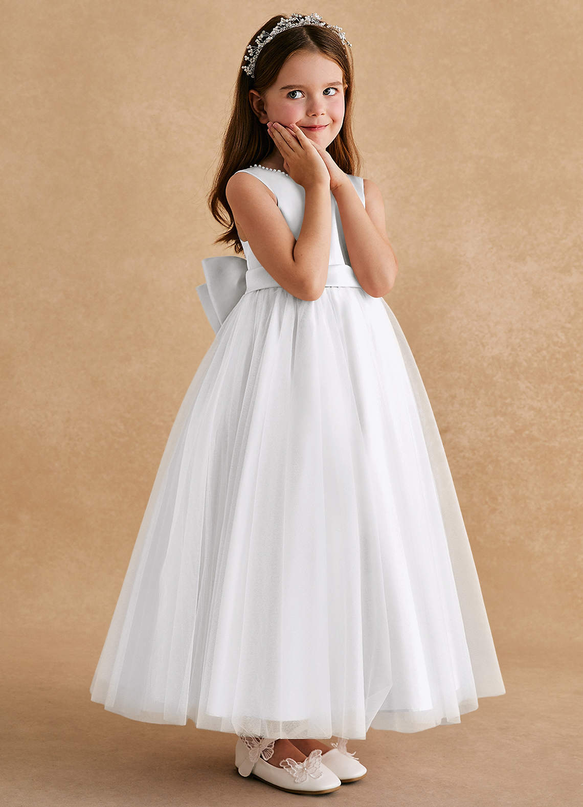 Azazie Cookie Flower Girl Dresses White A-Line Bow Tulle Dress image2