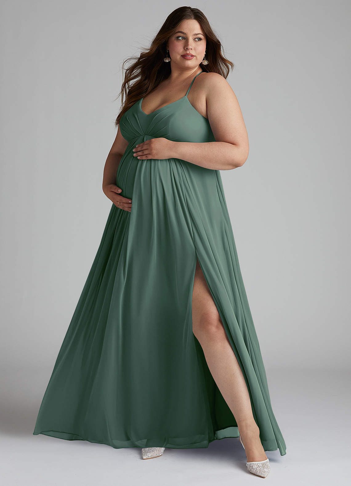 Azazie Annabelle Vestidos de dama de honra para maternidade Vestir Linha A Plissado Comprimento do chão Malha image6