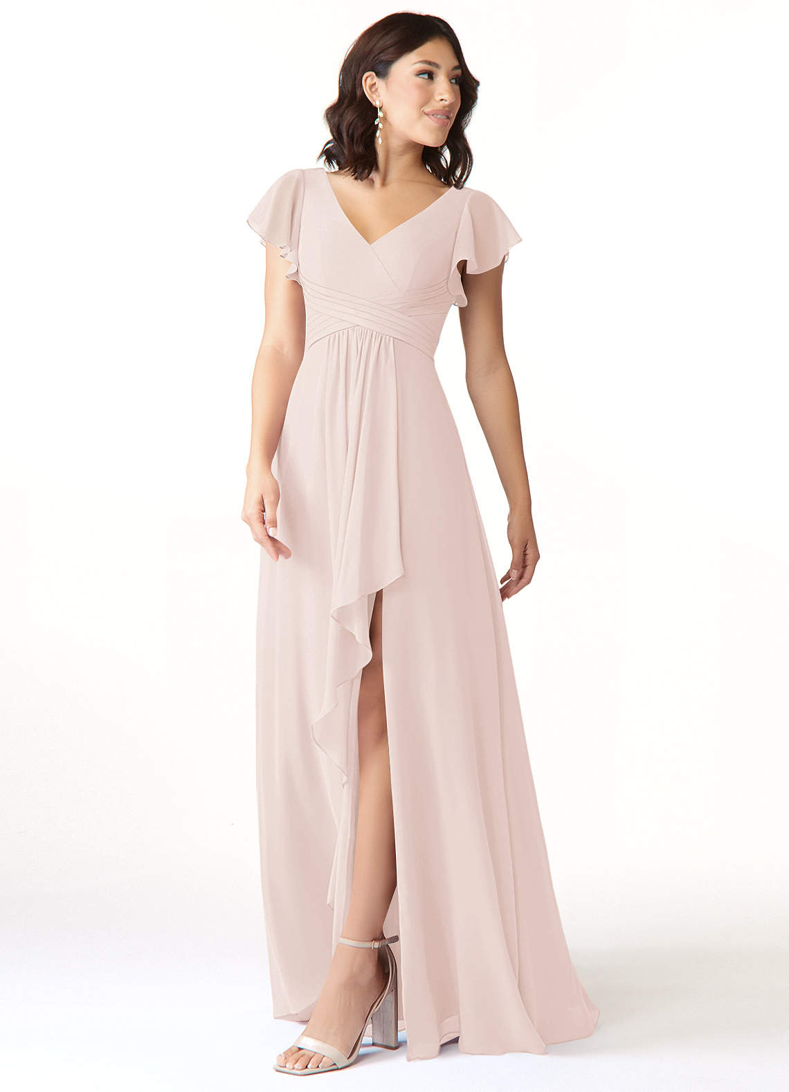 Azazie Omari Vestidos de madrinha de casamento Vestido Pétala De Rosa de Chiffon de Linha A image3