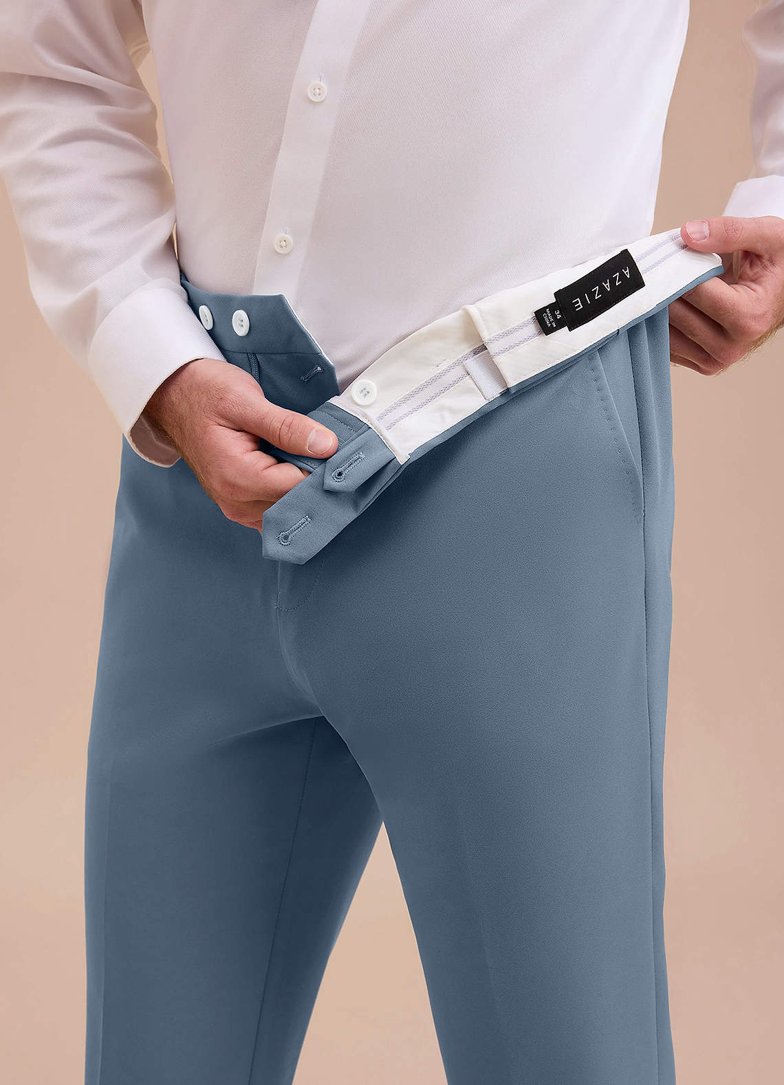 front Ethan Dusty Blue Refined Weave Performance Dress Pants