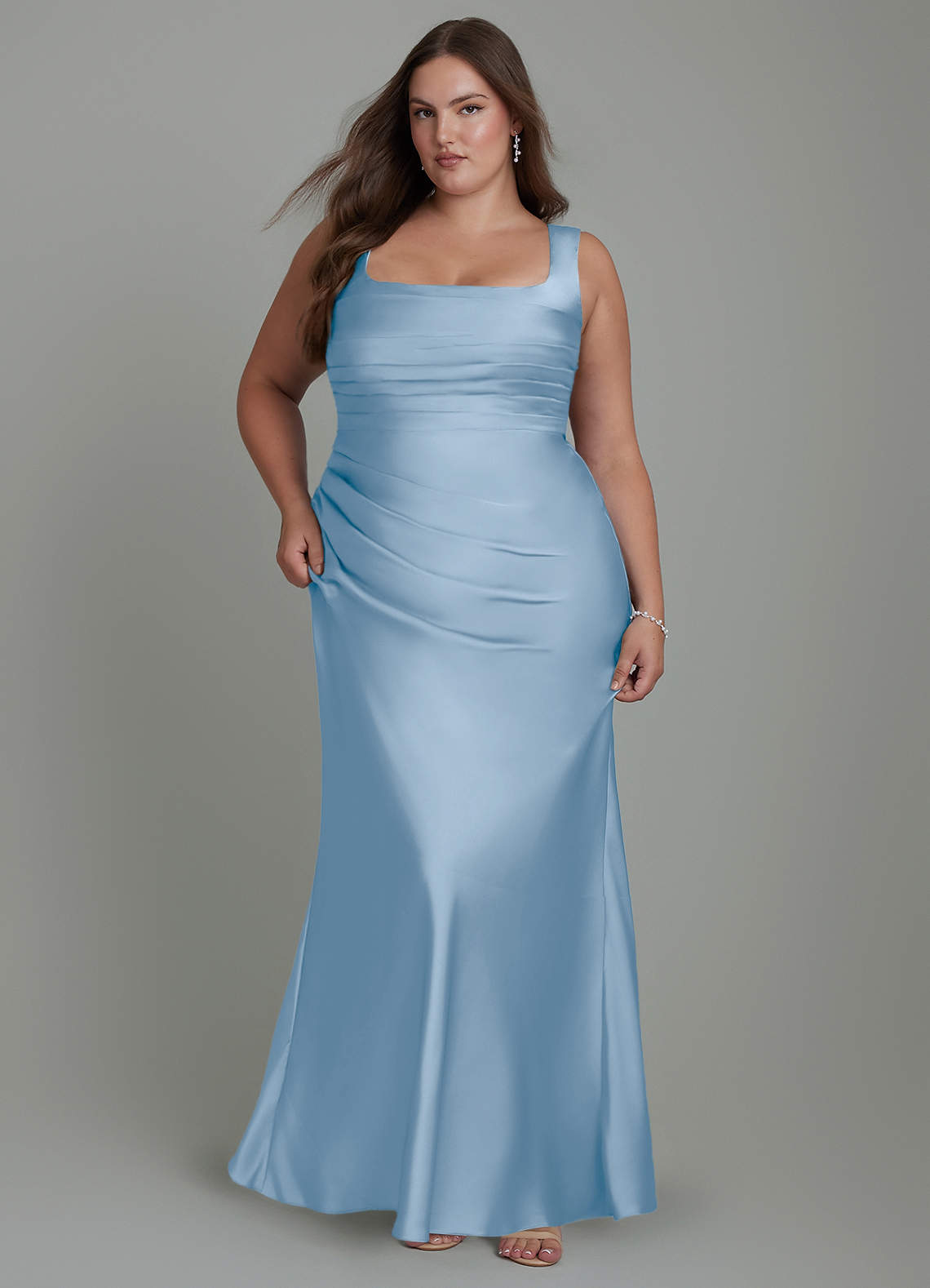 Azazie Agustina Bridesmaid Dresses Powder Blue Mermaid Corset Stretch Satin Dress image8