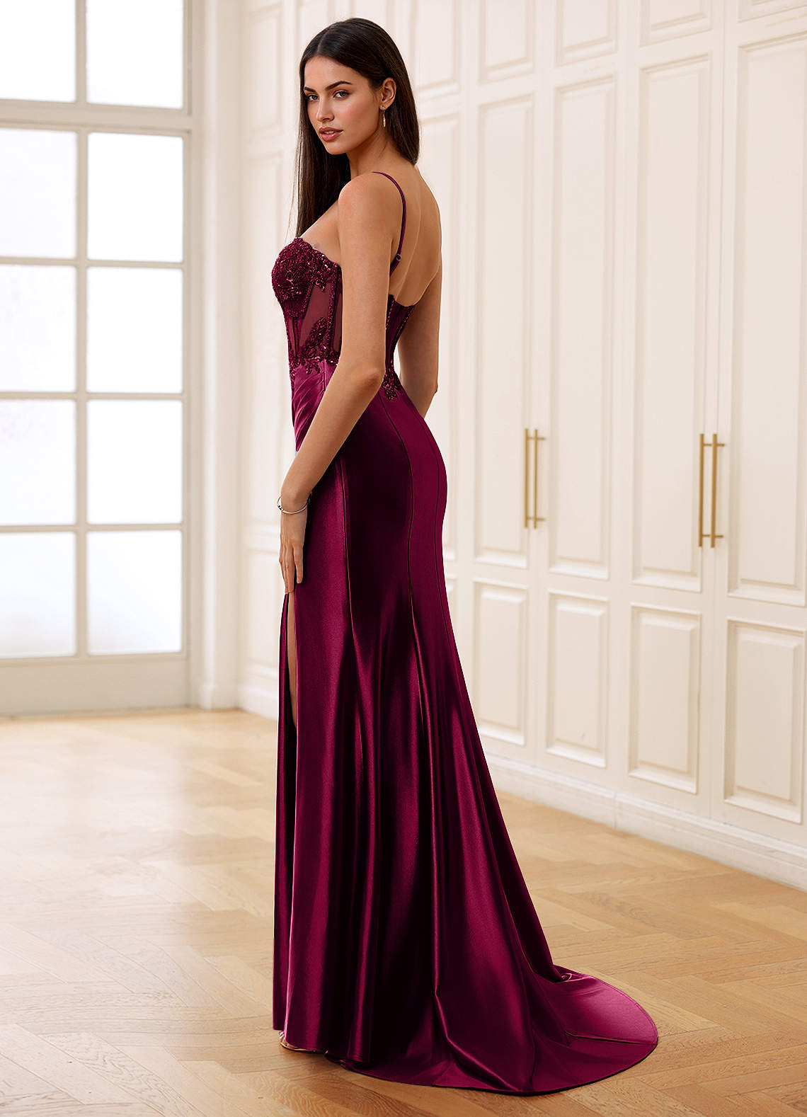 burgundy halter midi dress Rosina Burgundy Halter-Neck Draped Maxi Dress With Sash – Club L London main image 1