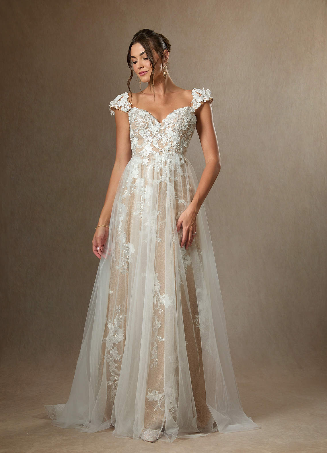 Azazie Moonstone Wedding Dresses Diamond White Nude A-Line Sweetheart Sequins Tulle Dress image1