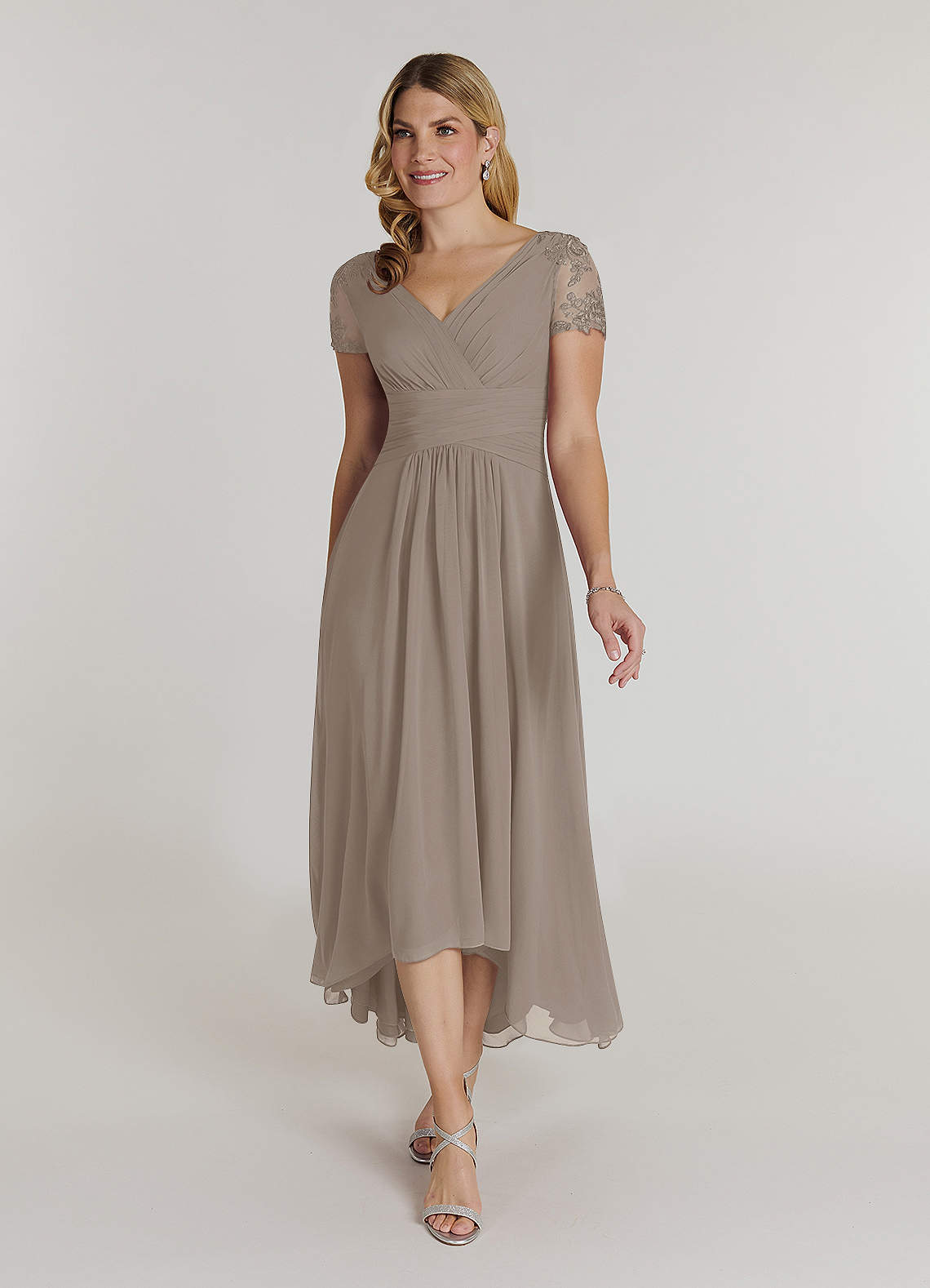Azazie Thais Kleider für die Brautmutter A-Linie Spitze Chiffon Kleid Taupe image1