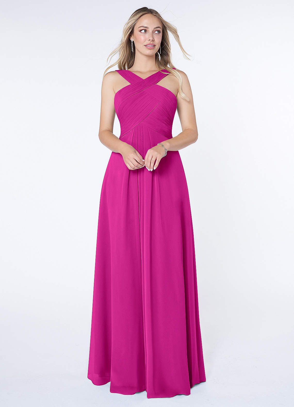 Azazie Kaleigh Bridesmaid Dresses Fuchsia A-Line Pleated Chiffon Dress image1