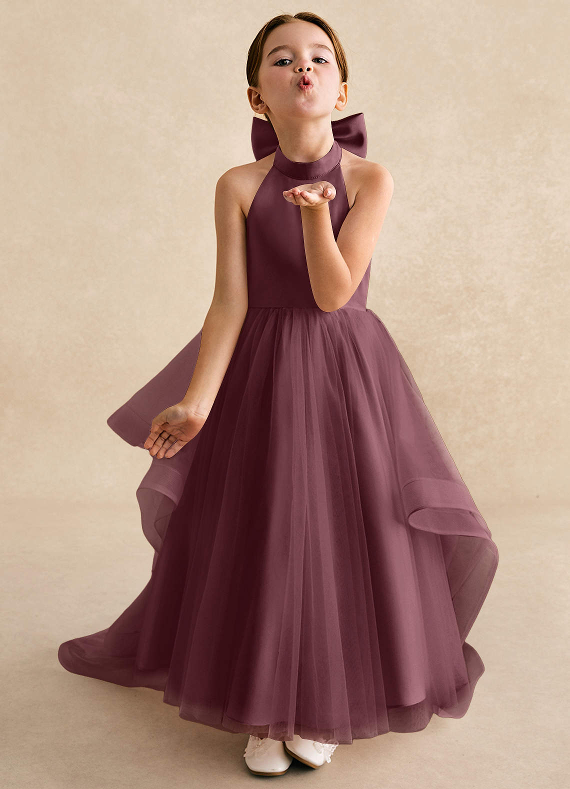 Azazie Bev Flower Girl Dresses Sangria A-Line Convertible Tulle Dress image3