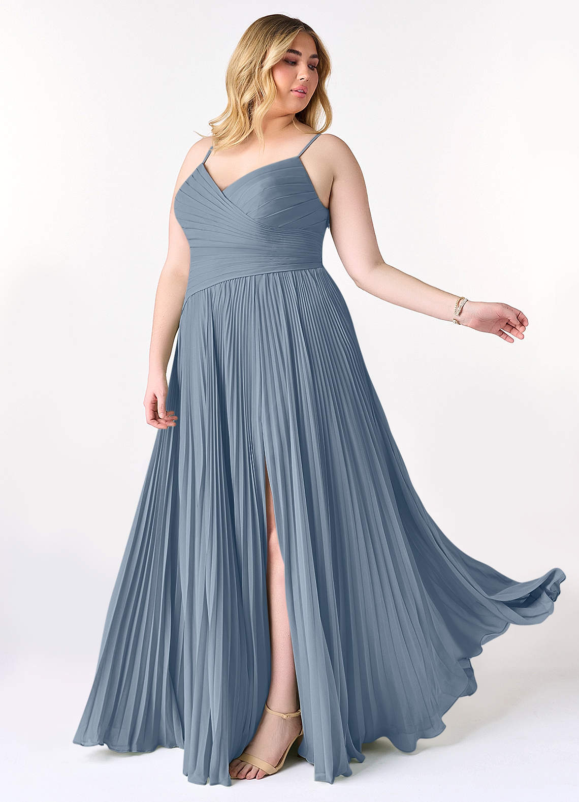 Azazie Vini At-home Try On Dresses Matcha A-Line V-Neck Pleated Chiffon Dress image9