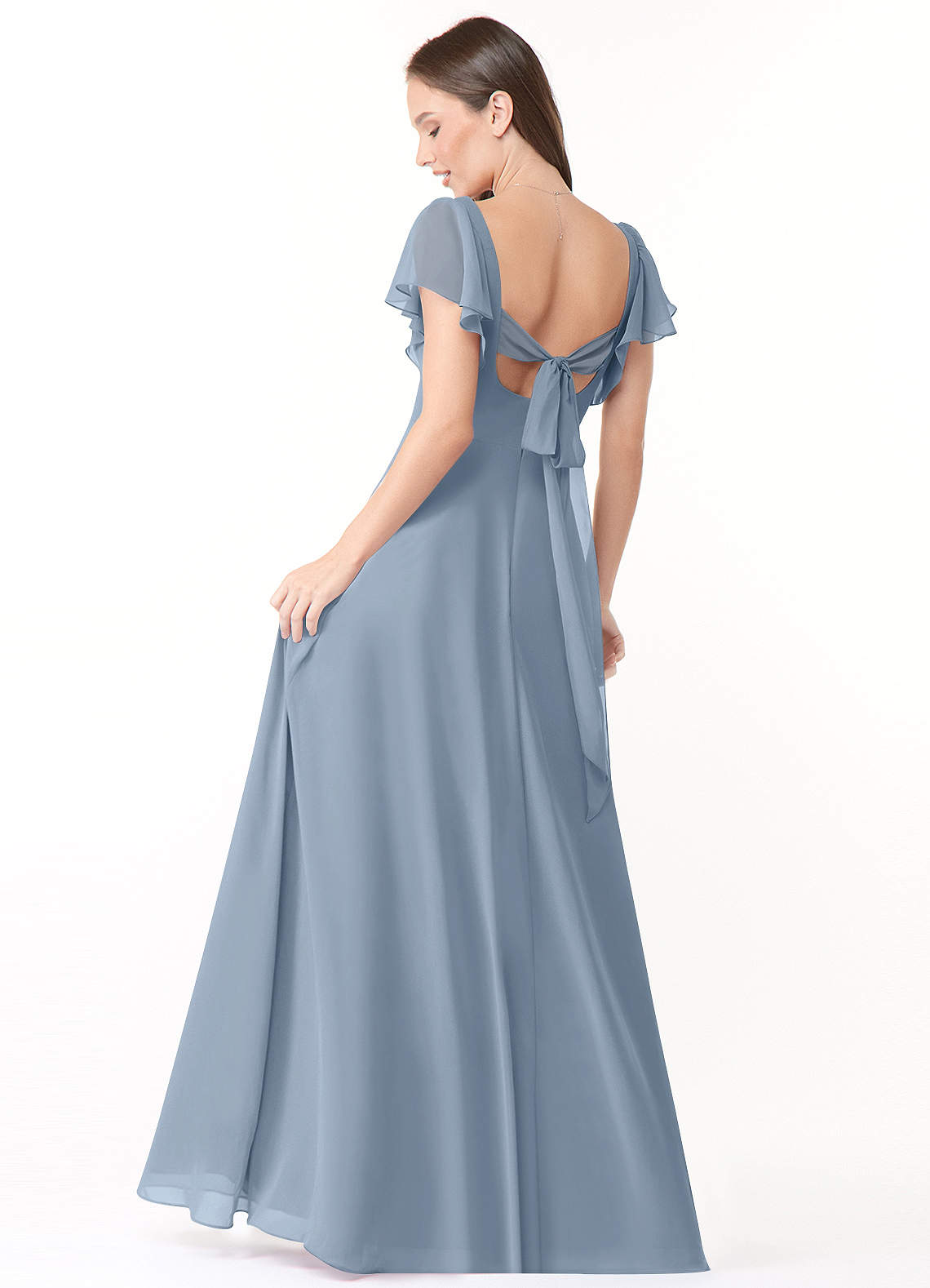 Azazie Syenna Bridesmaid Dresses Dusty Blue A-Line Ruched Chiffon Dress image1