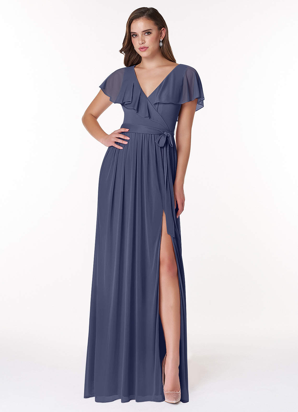 Azazie Jael Bridesmaid Dresses Stormy A-Line V-Neck Mesh Dress image1