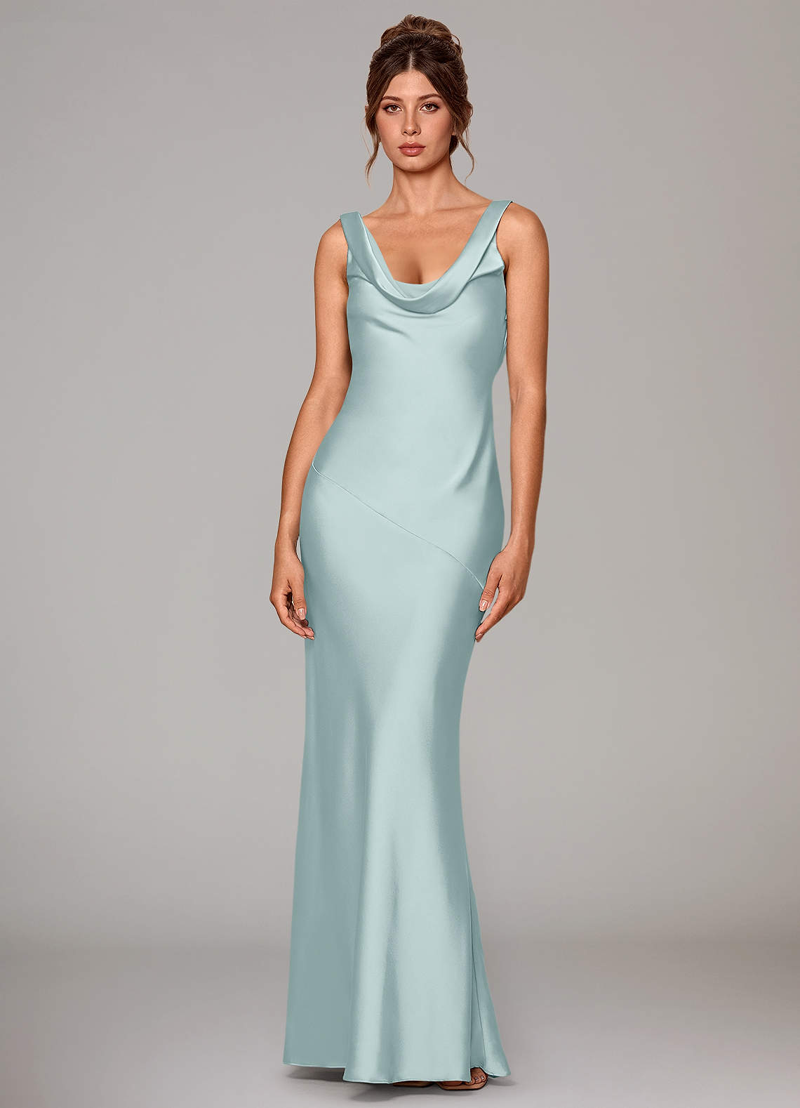 Azazie Rylina Brautjungfernkleider Meerjungfrau-Linie Stretch-Satin Kleid Nebel image1