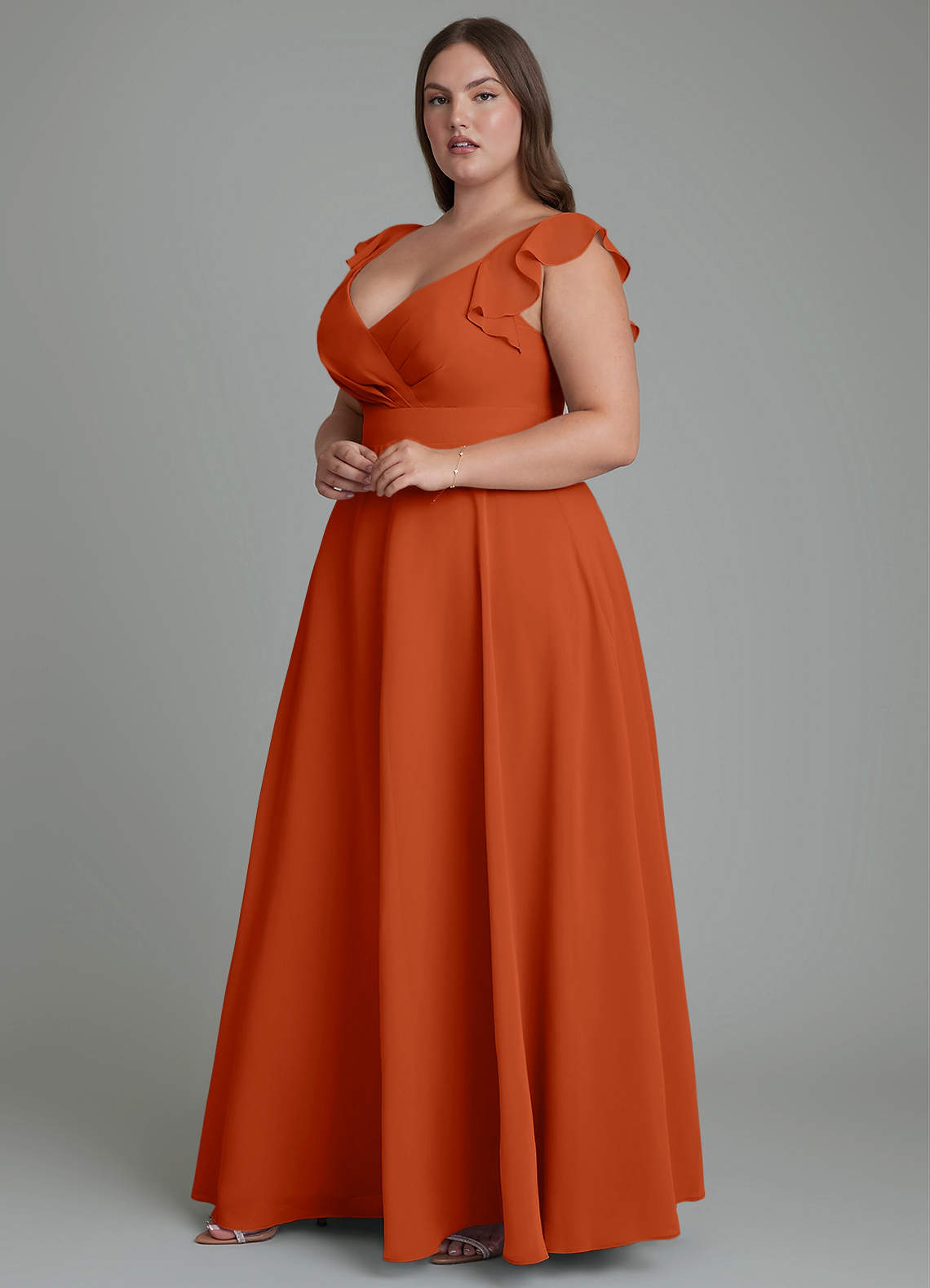 Azazie Leilani Bridesmaid Dresses Burnt Orange A-Line Pleated Chiffon Dress image8