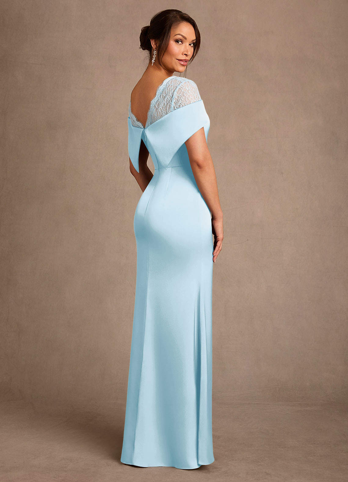 Azazie Henrieta Mother of the Bride Dresses Sky Blue Sheath Lace Stretch Satin Dress image1