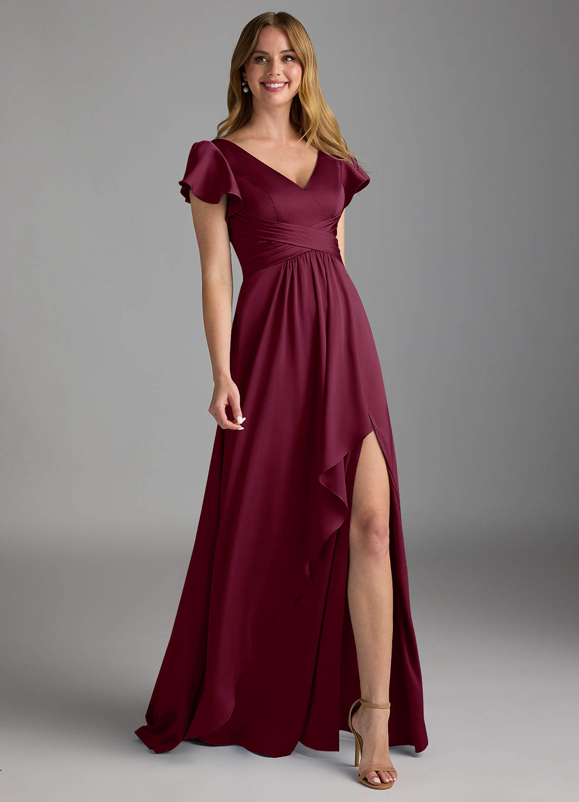 Azazie Omari Bridesmaid Dresses Mulberry A-Line Stretch Satin Dress image1