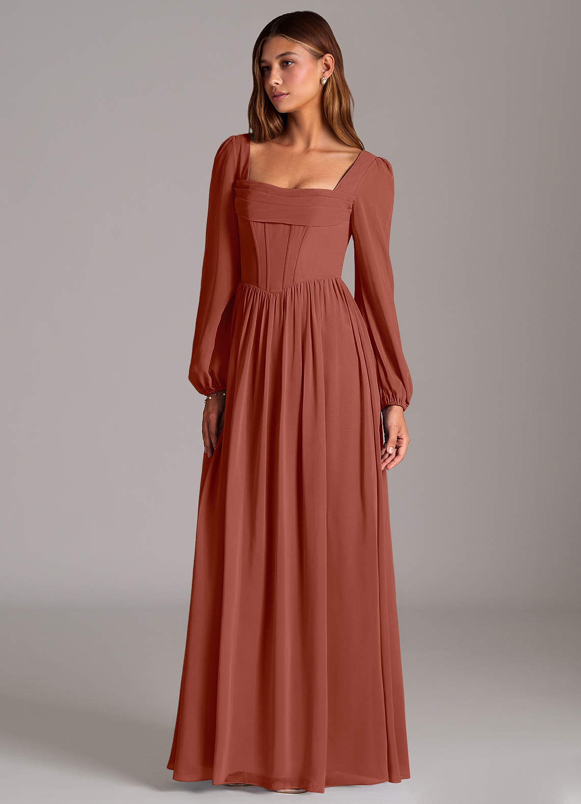 Azazie Maree Bridesmaid Dresses Auburn A-Line Corset Chiffon Dress image1