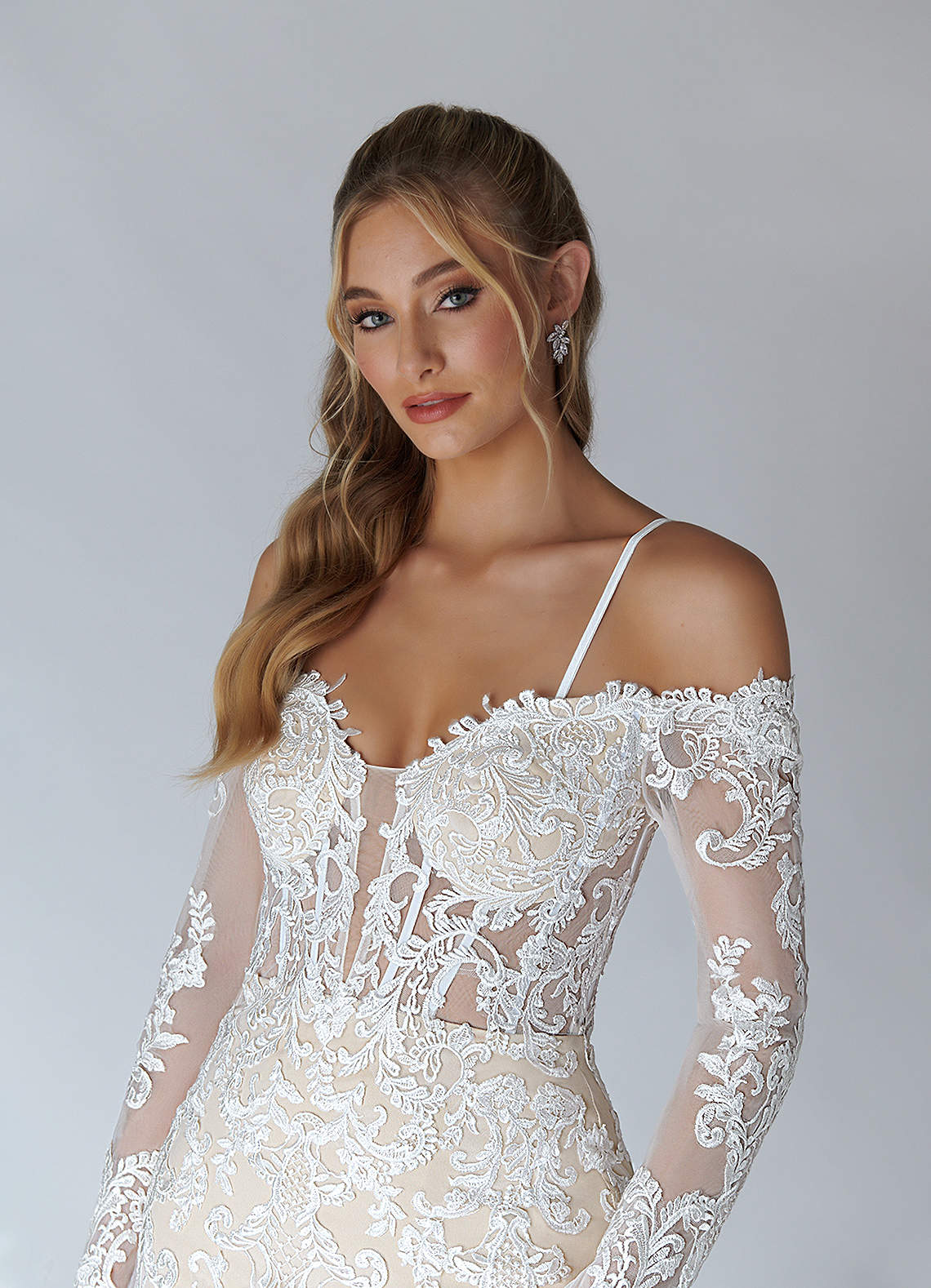 Azazie Solaris Wedding Dresses Diamond White Champagne A-Line V-Neck Sequins Tulle Dress image8