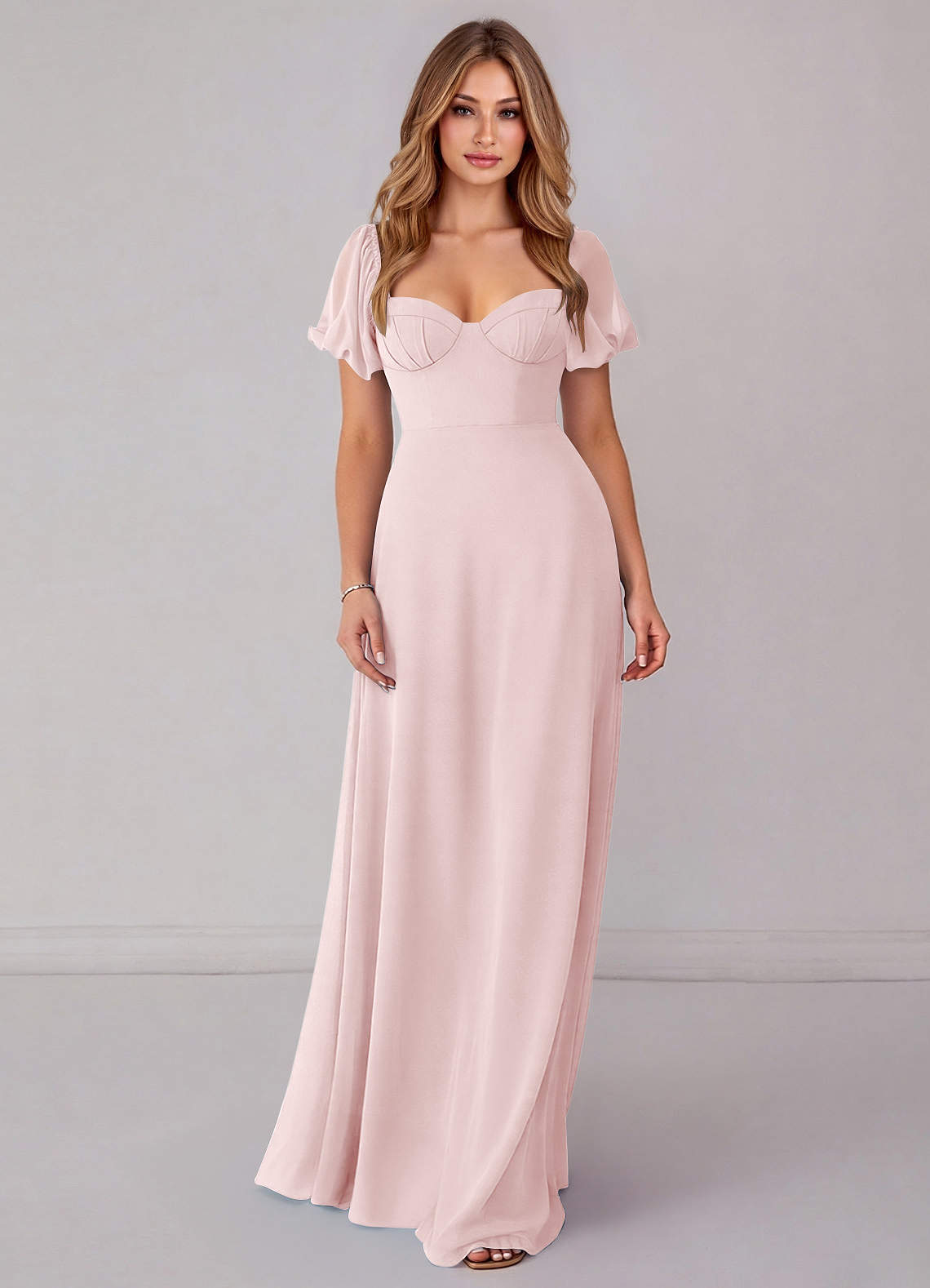 Azazie Fatima Bridesmaid Dresses Blushing Pink A-Line with Pockets Chiffon Dress image2