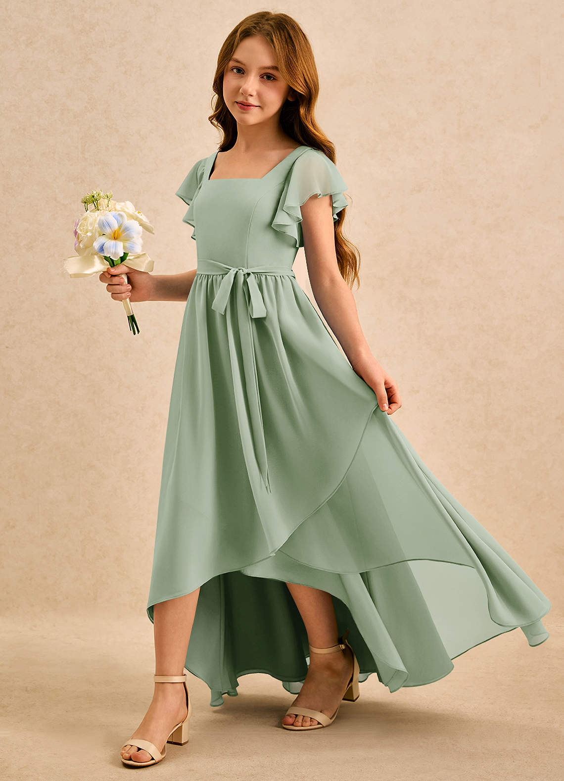 Azazie Milly Girls Formal Flower Girl Klänningar Klä A-Line i Chiffong Plisserad image5