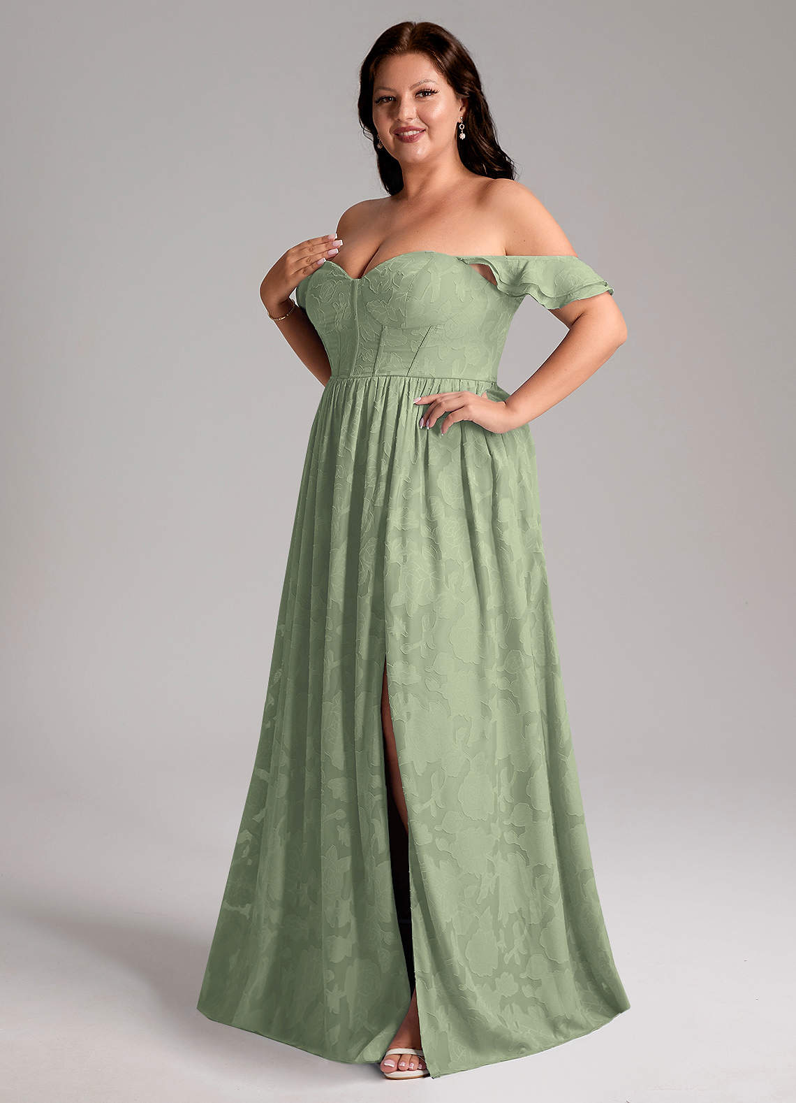 Azazie Denisse Bridesmaid Dresses Agave A-Line Ruched Floral Burnout Dress image10