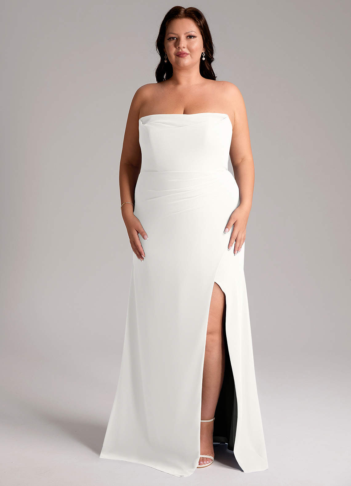 Azazie Leonis Bridesmaid Dresses White Sheath Strapless Chiffon Convertible Dress image10