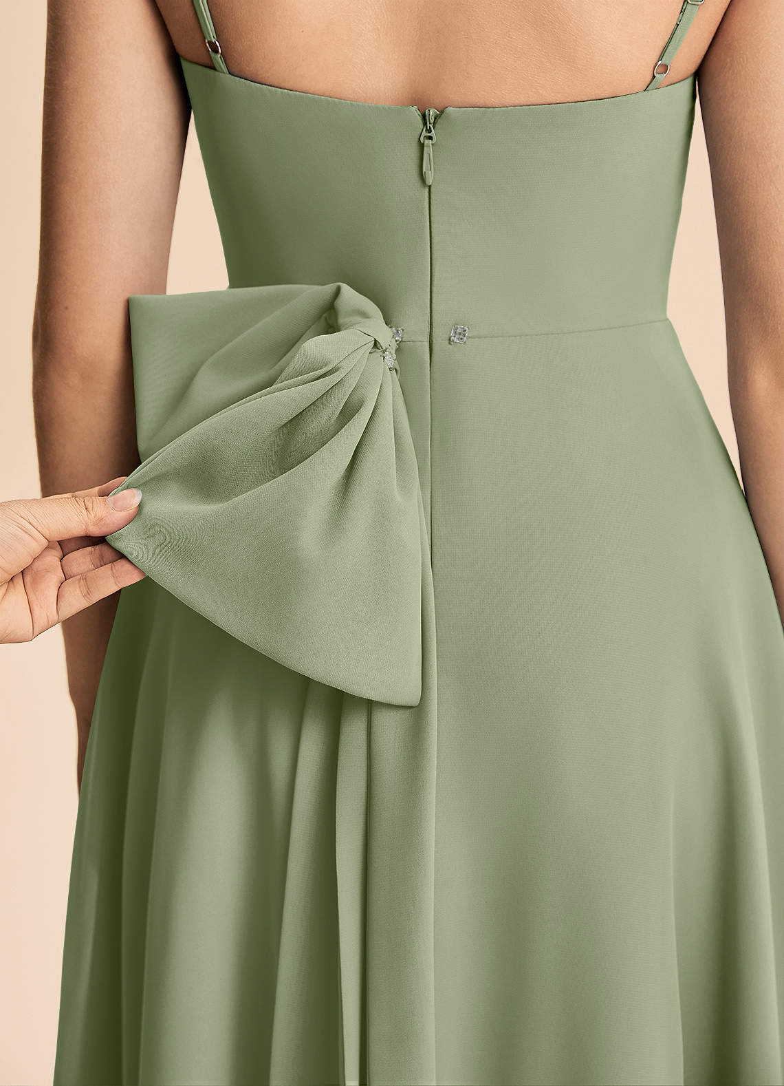 Azazie Bear Junior Pistachio A-Line Pleated Chiffon Dress image7