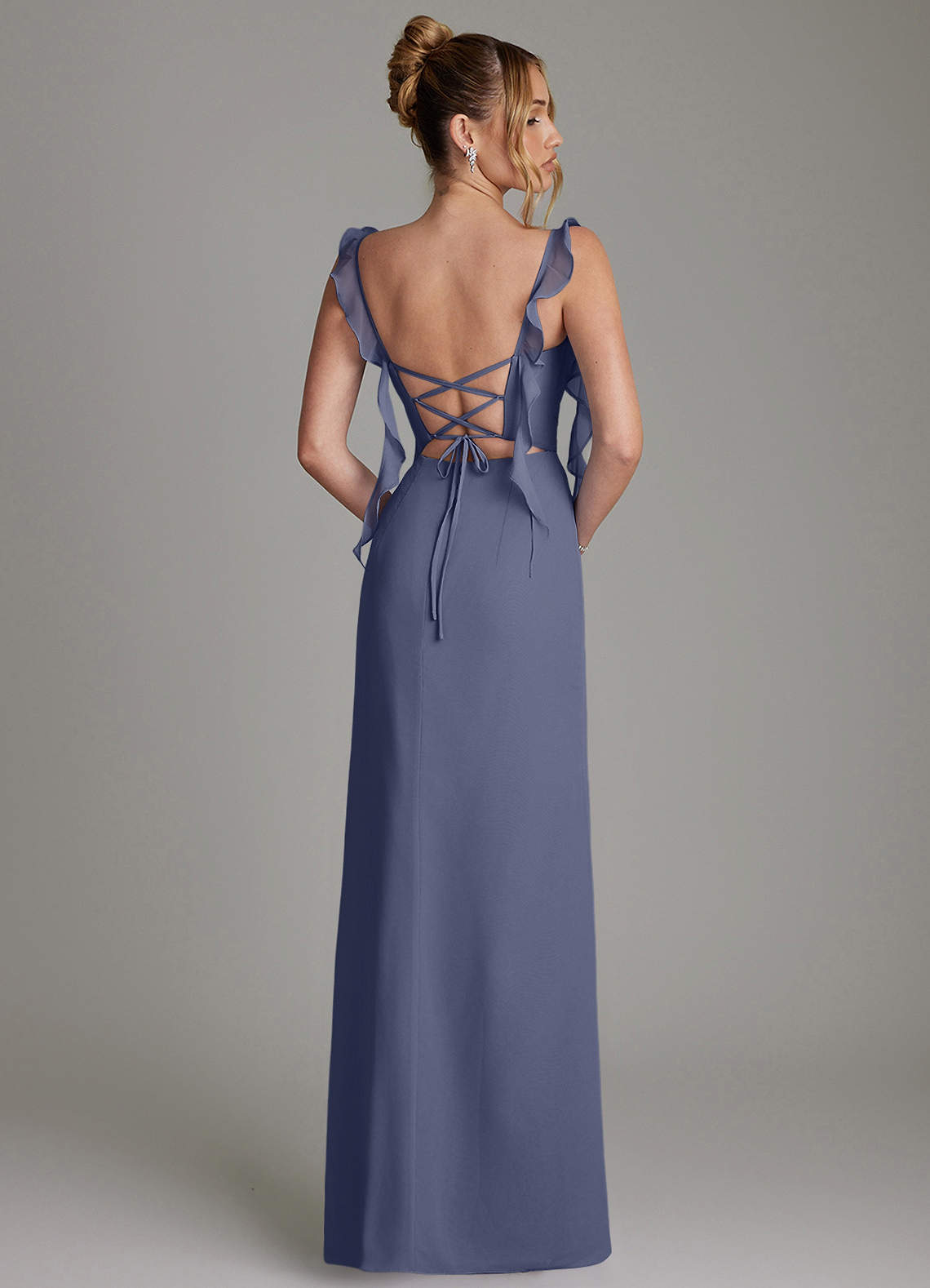 stormy grey bridesmaid dresses Stormy Grey Bridesmaid Dresses Halter A-Line Sleeveless Floor Length Chiffon Bridesmaid Dresses with Slit