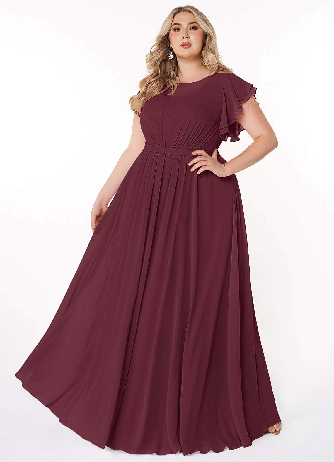 Azazie Daphne Modest Bridesmaid Dresses A-Line Ruffled Chiffon Floor-Length Dress image6