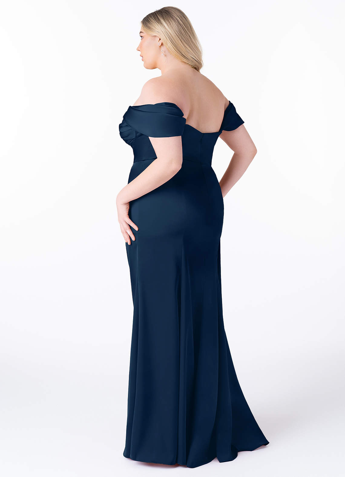 Azazie Amyra Bridesmaid Dresses Dark Navy Mermaid Off the Shoulder Stretch Satin Convertible Dress image12
