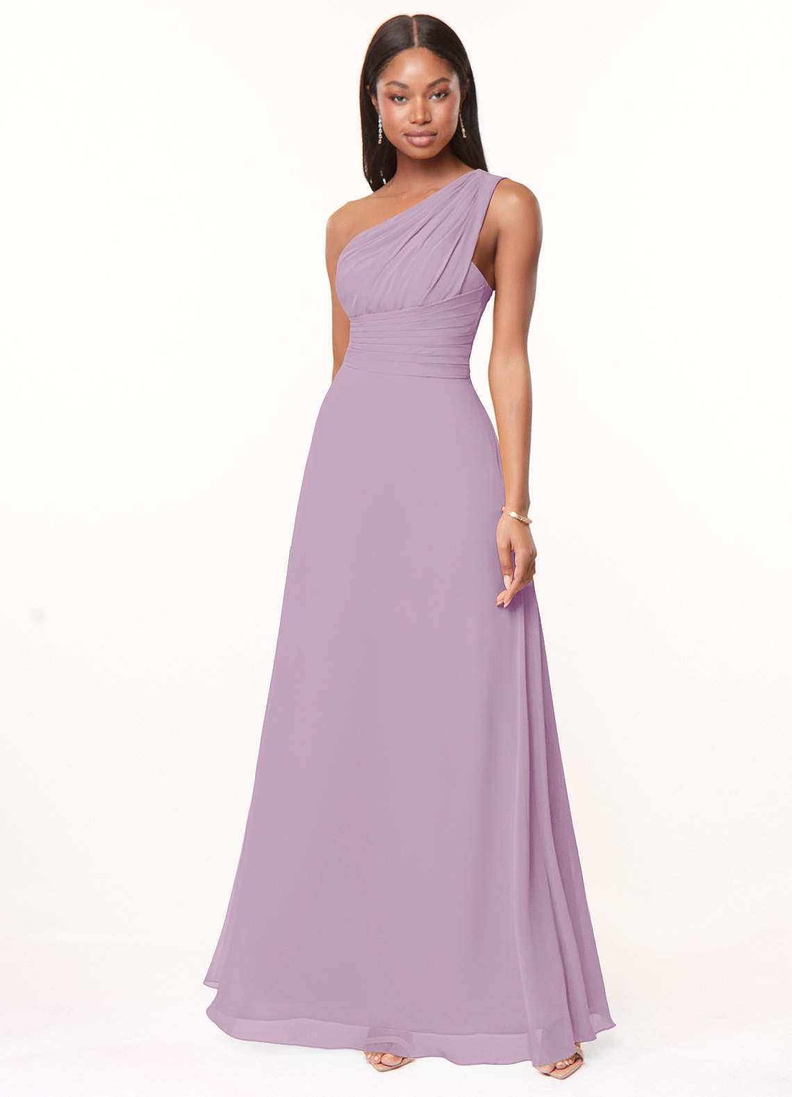 Azazie Ashley Brautjungfernkleider A-Linie Gestreift Chiffon Kleid Blauregen image1