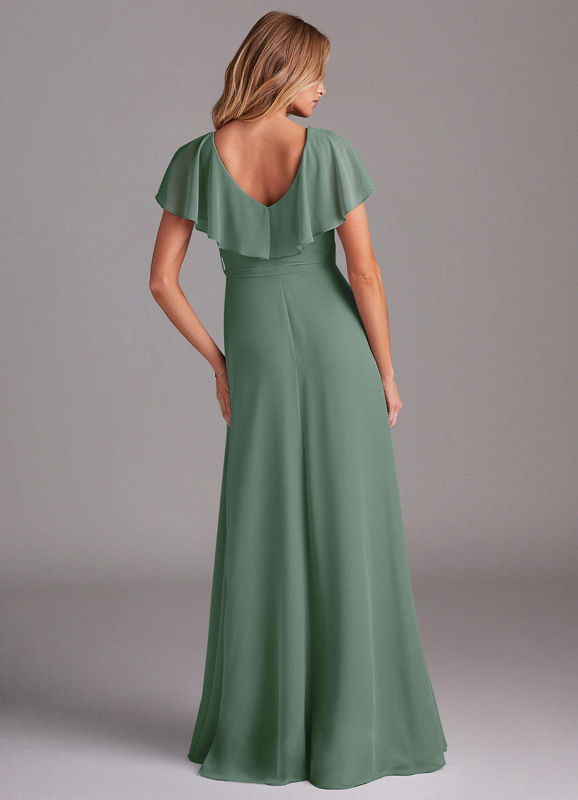 Azazie Lainey Bridesmaid Dresses Eucalyptus A-Line with Pockets Chiffon Dress image6
