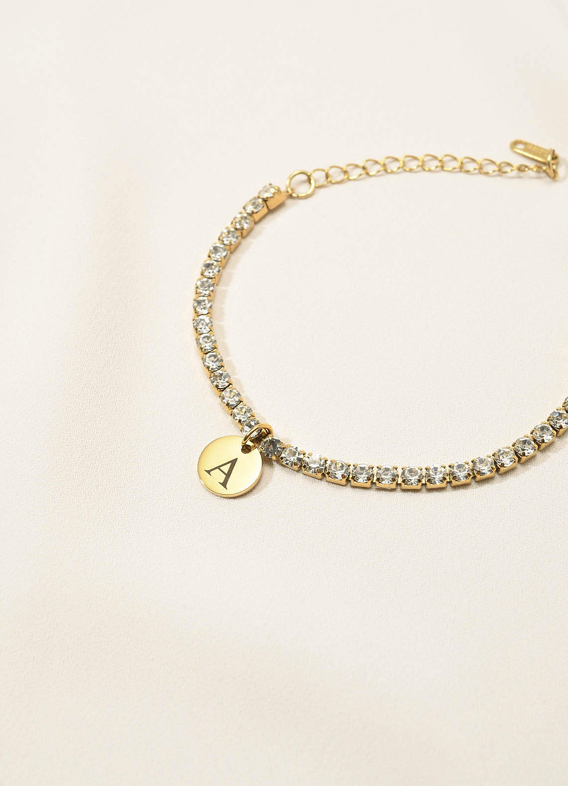 front Rhinestone Initial Tennis Bracelet