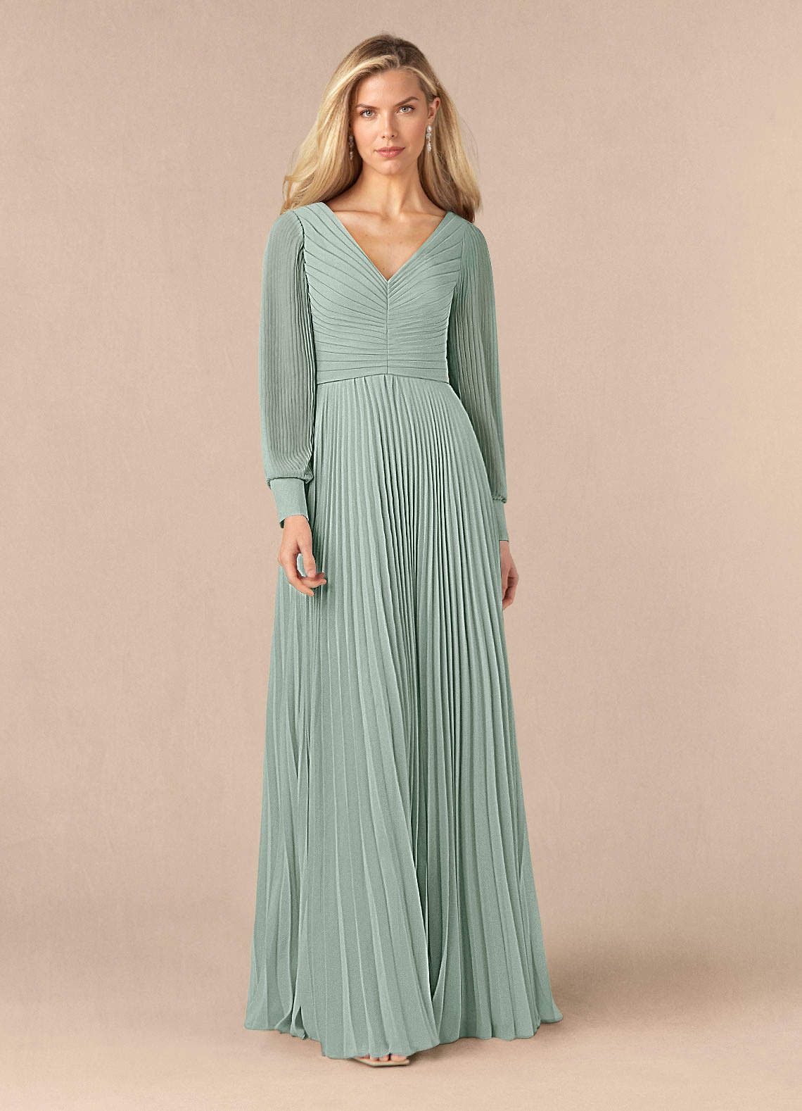 Azazie Zina Agave A-Line Pleated Chiffon Dress Ready to Ship | Azazie