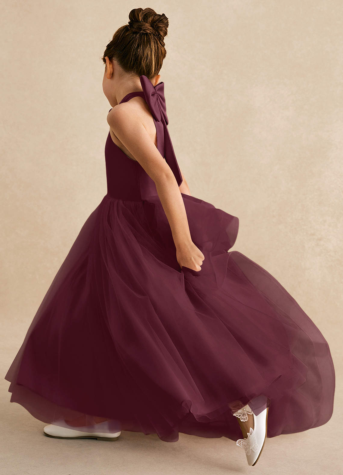 Azazie Bev Flower Girl Dresses Cabernet A-Line Convertible Tulle Dress image6