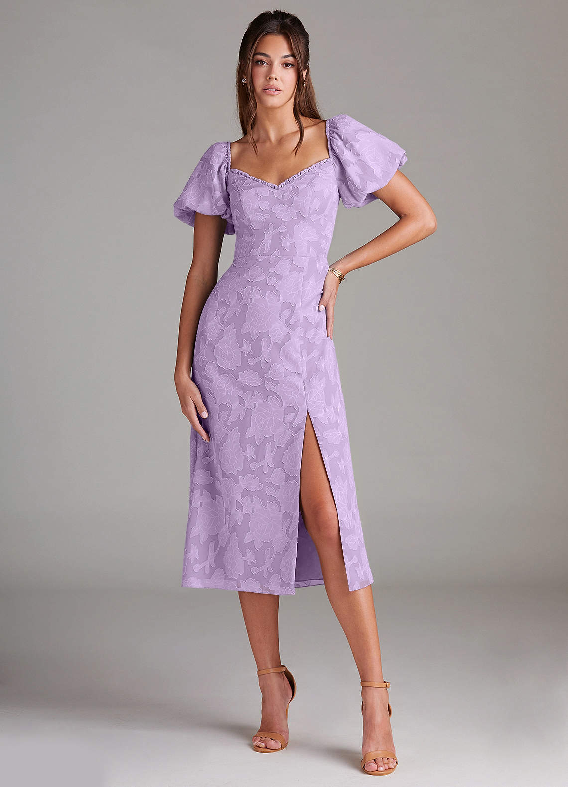 Azazie Evalina Bridesmaid Dresses Lilac Sheath Floral Burnout Dress image1