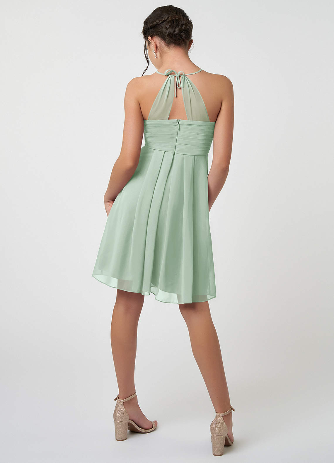 Azazie Ginny Junior Vestido Agave de Chiffon de Linha A com Plissado image1