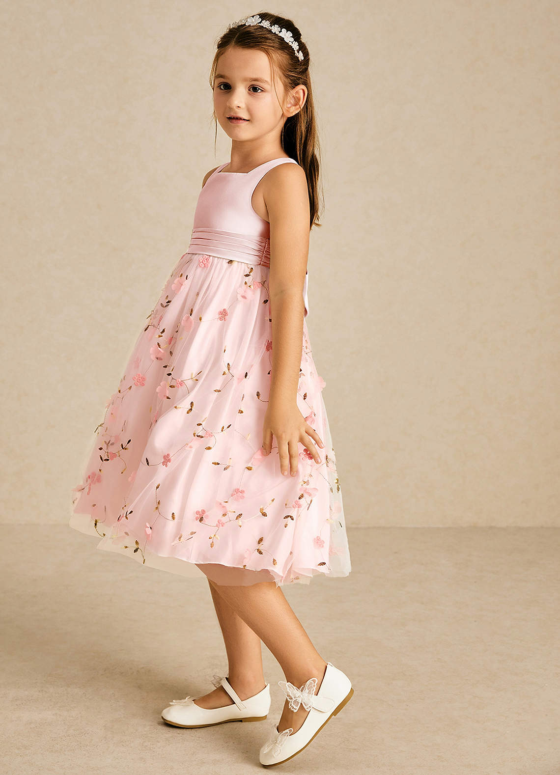 Azazie Pollie Flower Girl Dresses Blushing Pink A-Line Bow Tulle Dress image4