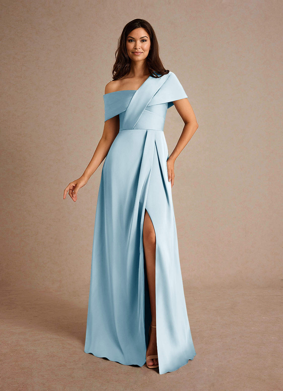 Azazie Milton Abiti per la Madre della Sposa Abito A-Line in Raso Elasticizzato Plissettato Azzurro image1