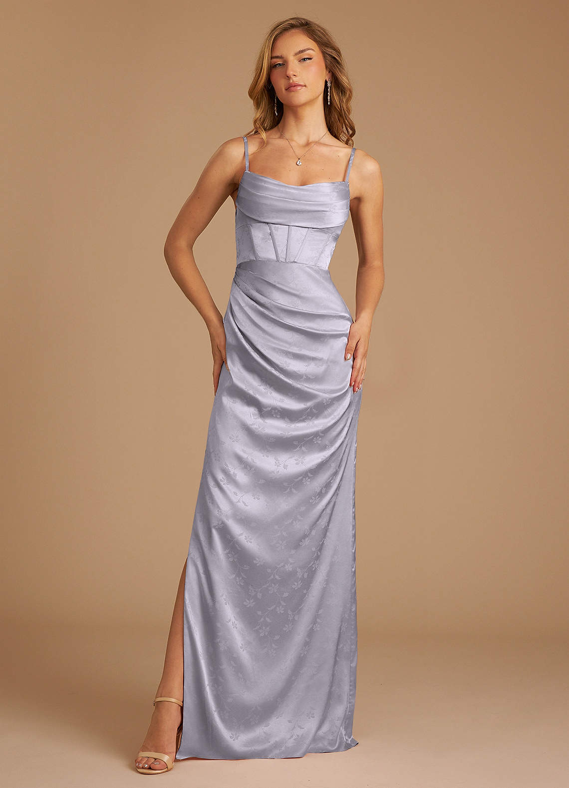 Azazie Mai Bridesmaid Dresses Pebble Floral Jacquard Sheath Pleated Floral Jacquard Dress image1