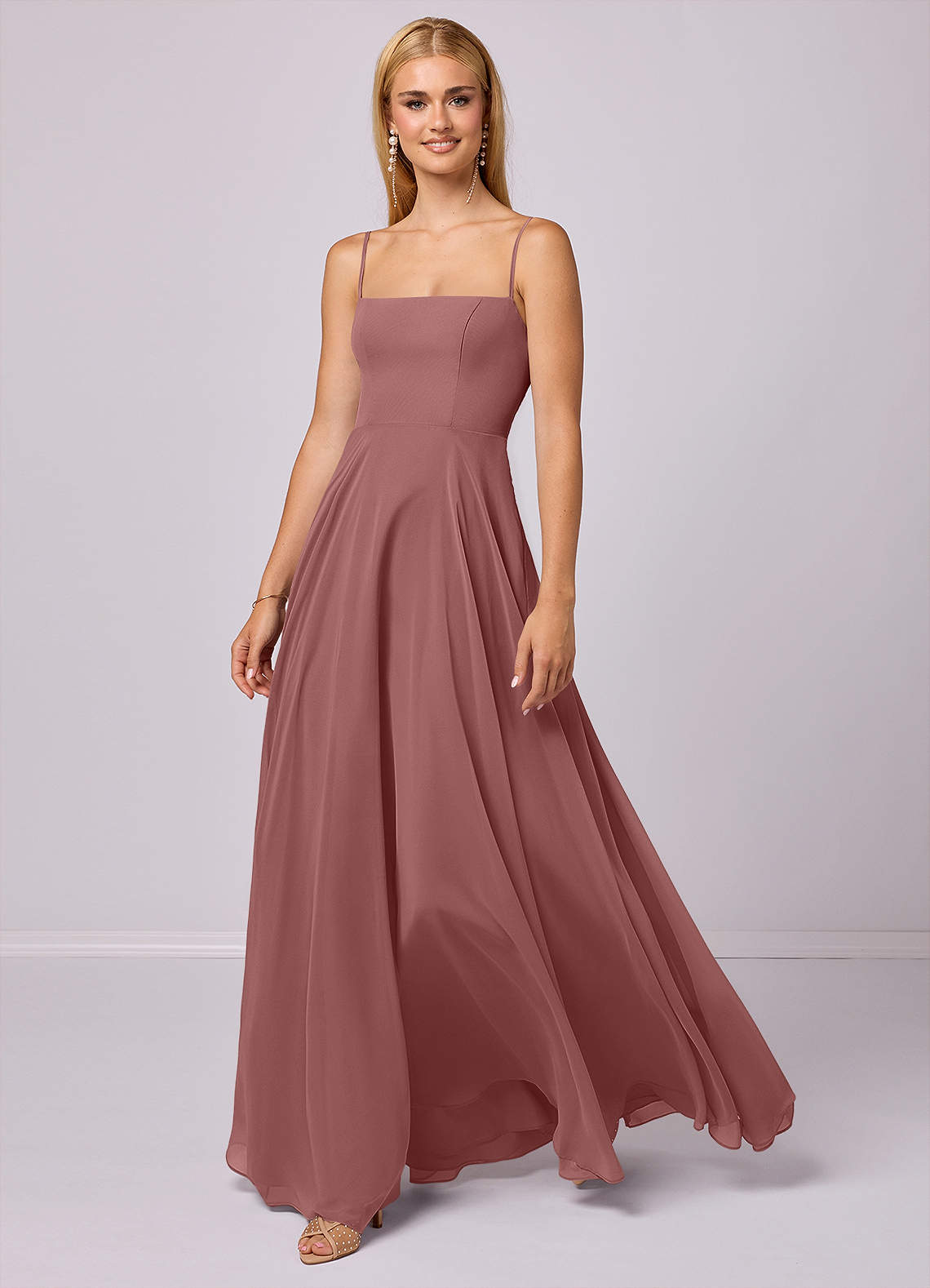 Barbie ♥ Azazie Brautjungfernkleider A-Linie Chiffon Kleid Wüstenrose image1