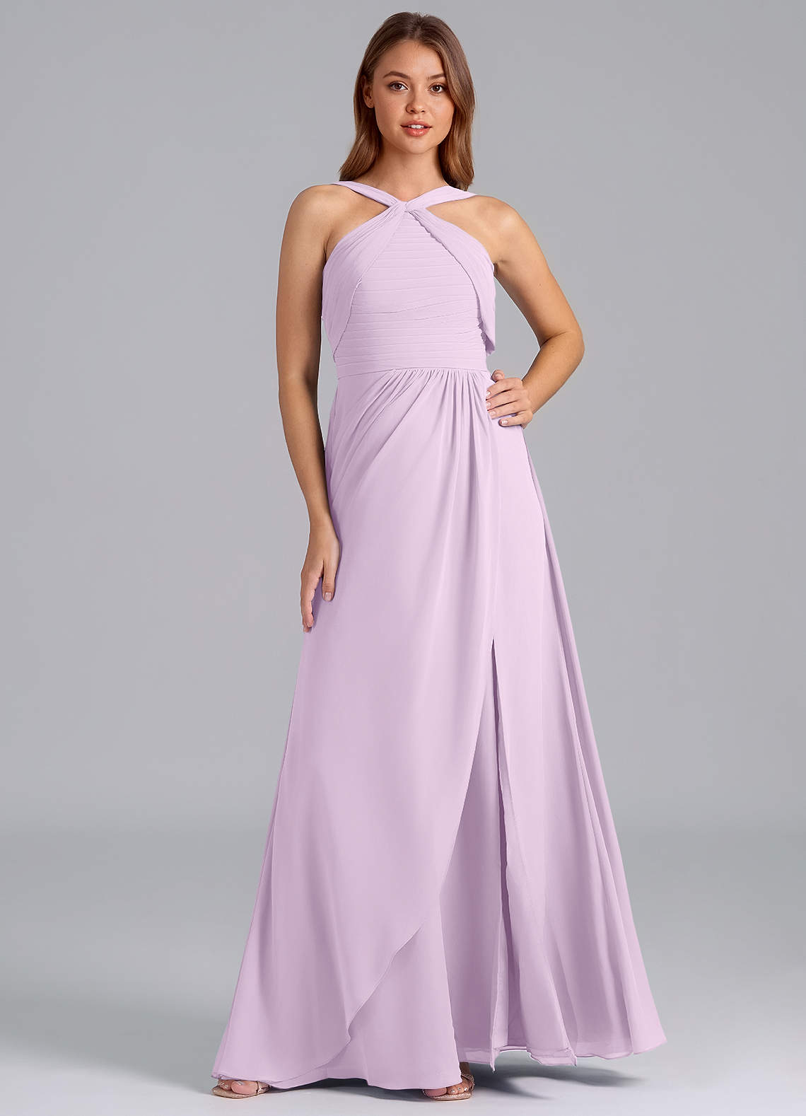 Azazie Mianna Jurken voor bruidsmeisjes Jurk van Chiffon met A-Lijn Geplooid Frosted Lila image1
