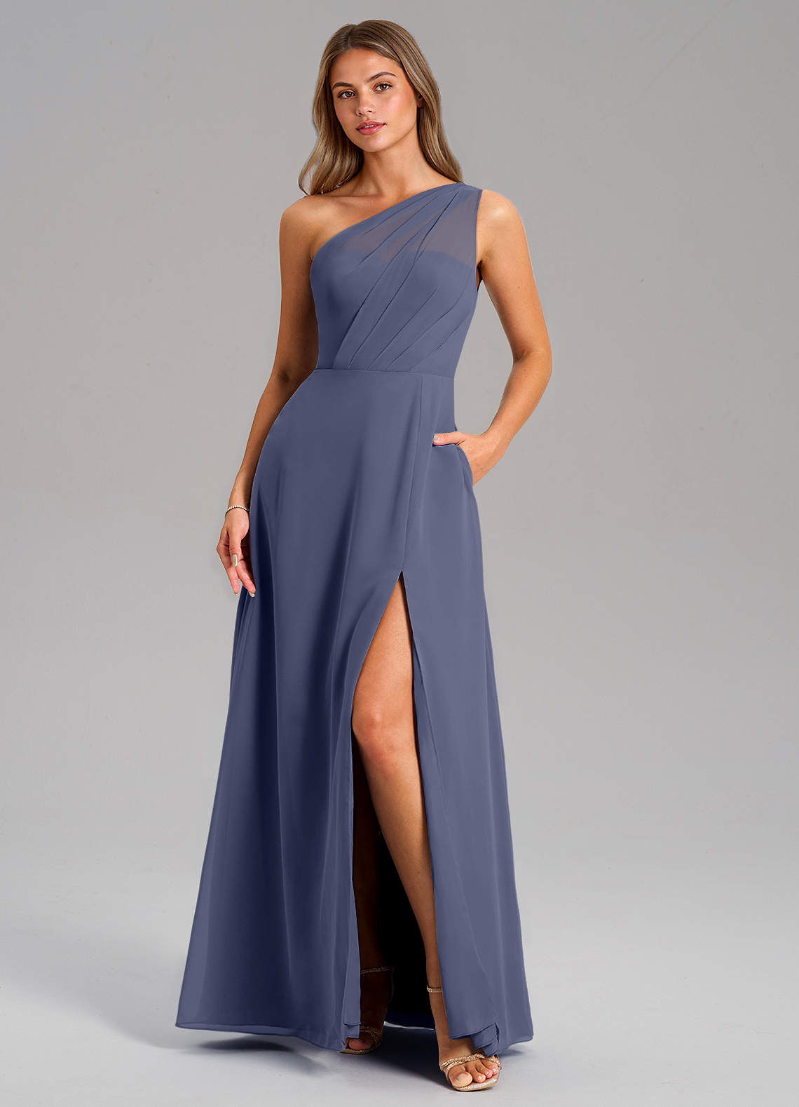 Azazie Phaedra Bridesmaid Dresses Stormy A-Line One Shoulder Chiffon Dress image1