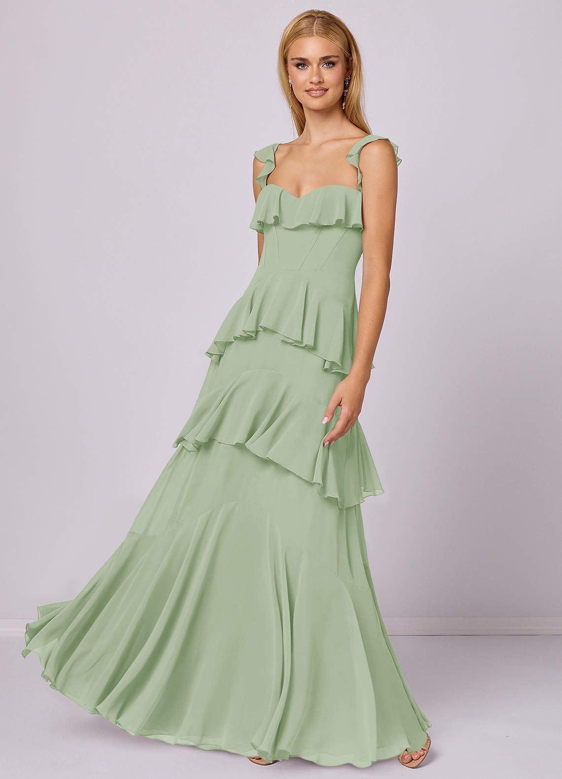 Barbie  AZAZIE 1025 Ready to Ship Dusty Sage Chiffon Bridesmaid Dresses |  Azazie