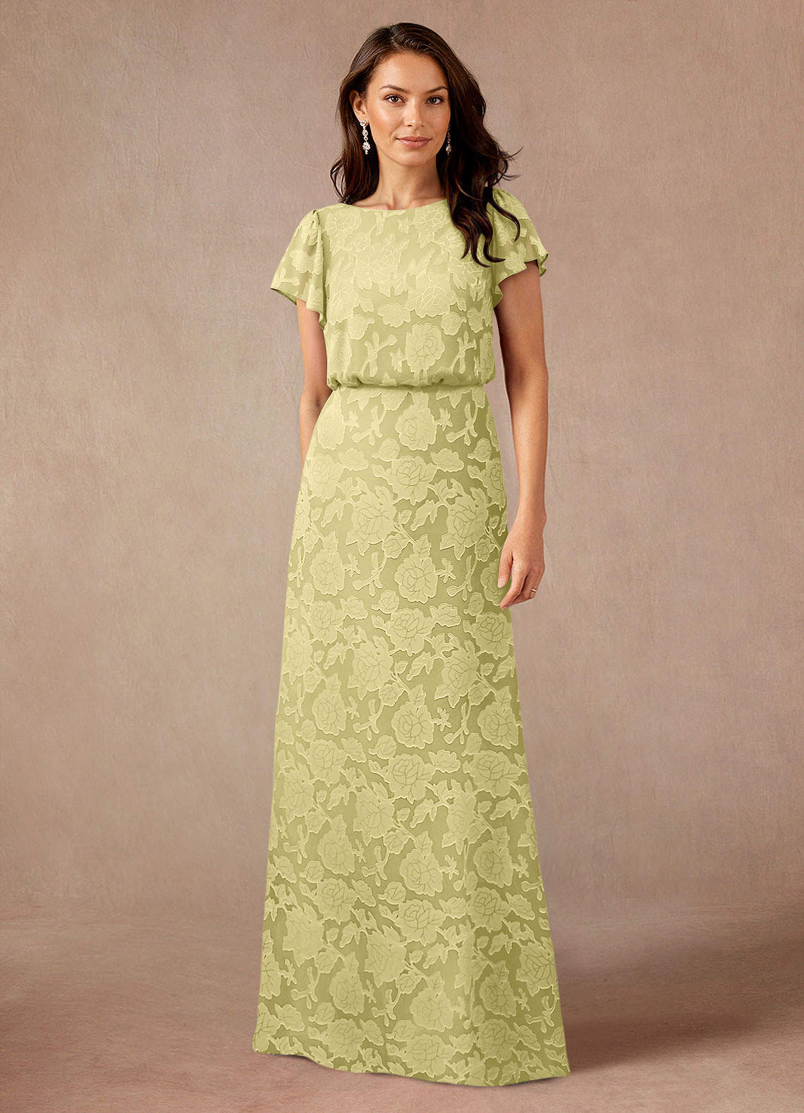 Azazie Lehi Kleider für die Brautmutter A-Linie U-Boot Ausschnitt Blumen-Burnout Kleid Zitronensorbet image1