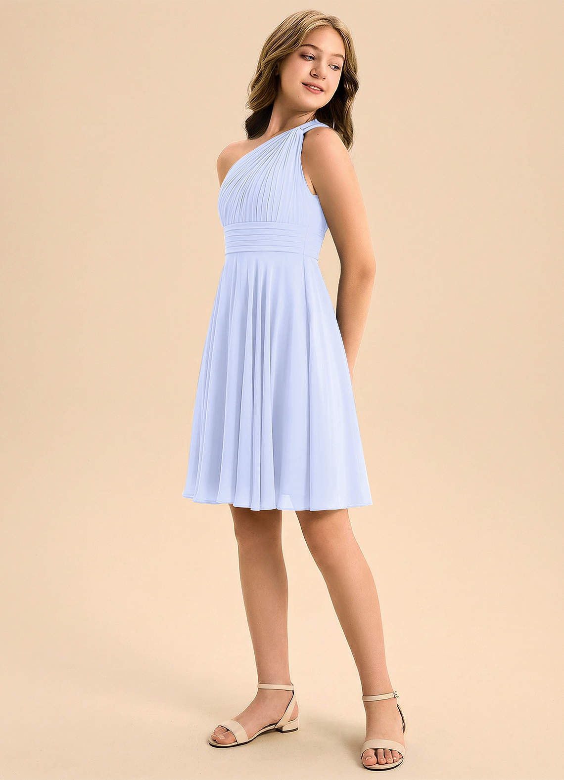 Azazie Charlize Junior Lavender A-Line Pleated Chiffon Dress image3
