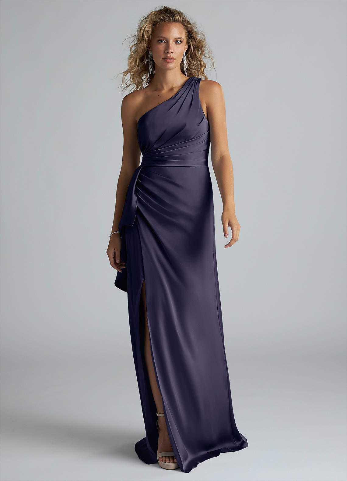 Azazie Maive Bridesmaid Dresses Stormy Sheath Ruched Stretch Satin Dress image1
