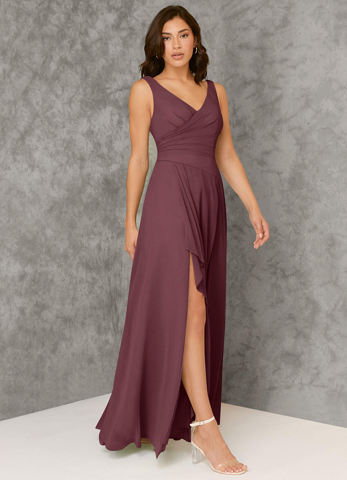 chinese dress ladies Charming One Shoulder Pleats Sleeveless Long Chiffon Bridesmaid Dresses main image 0