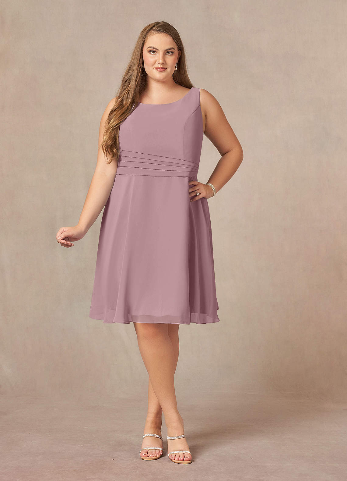 Azazie Shirley Mother of the Bride Dresses Dusty Rose A-Line Scoop Pleated Chiffon Dress image10