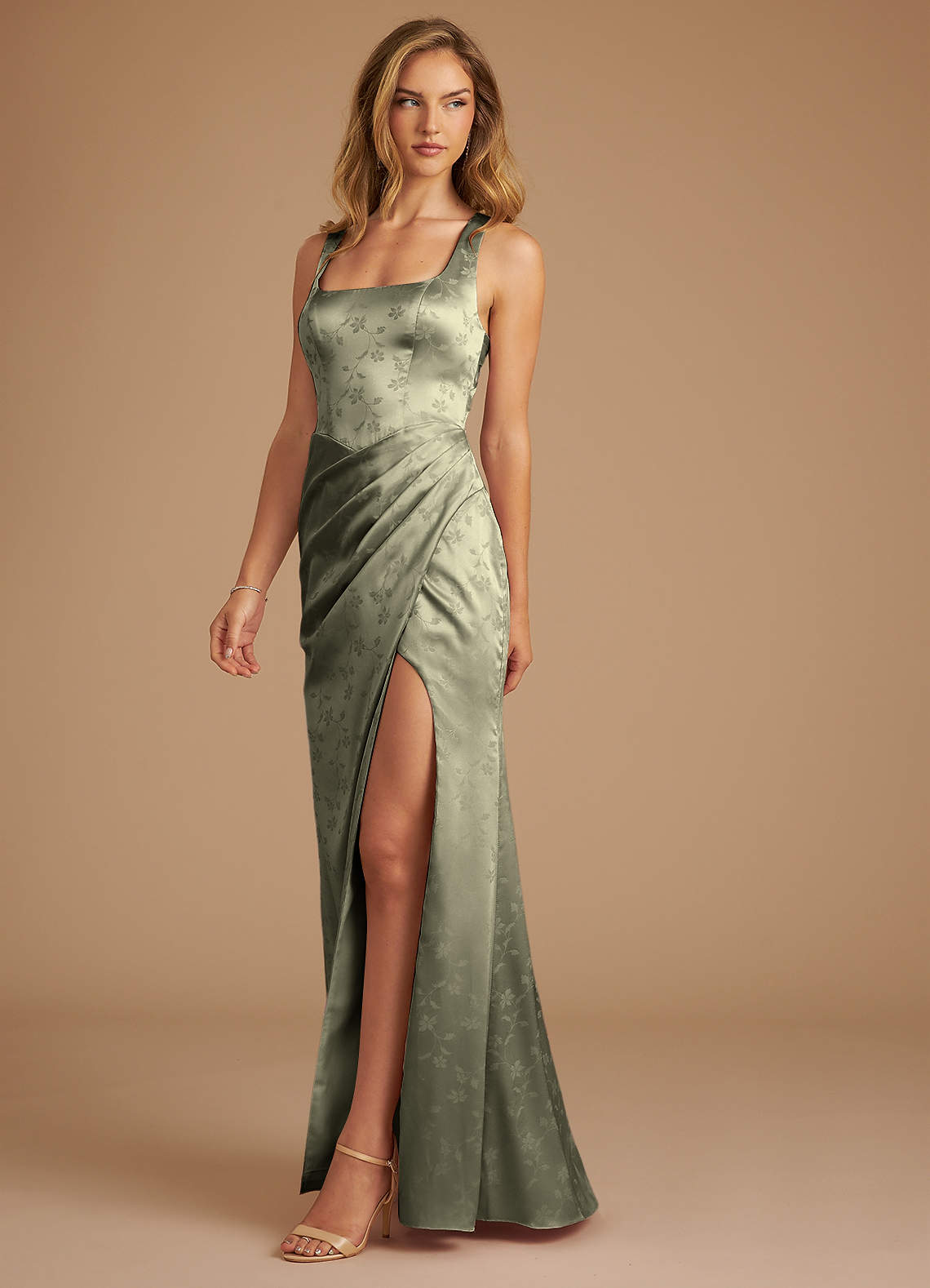slim fit dress slacks Emerald Green Velvet Bodice Floral Jacquard Evening Gown – FancyVestido main image 1